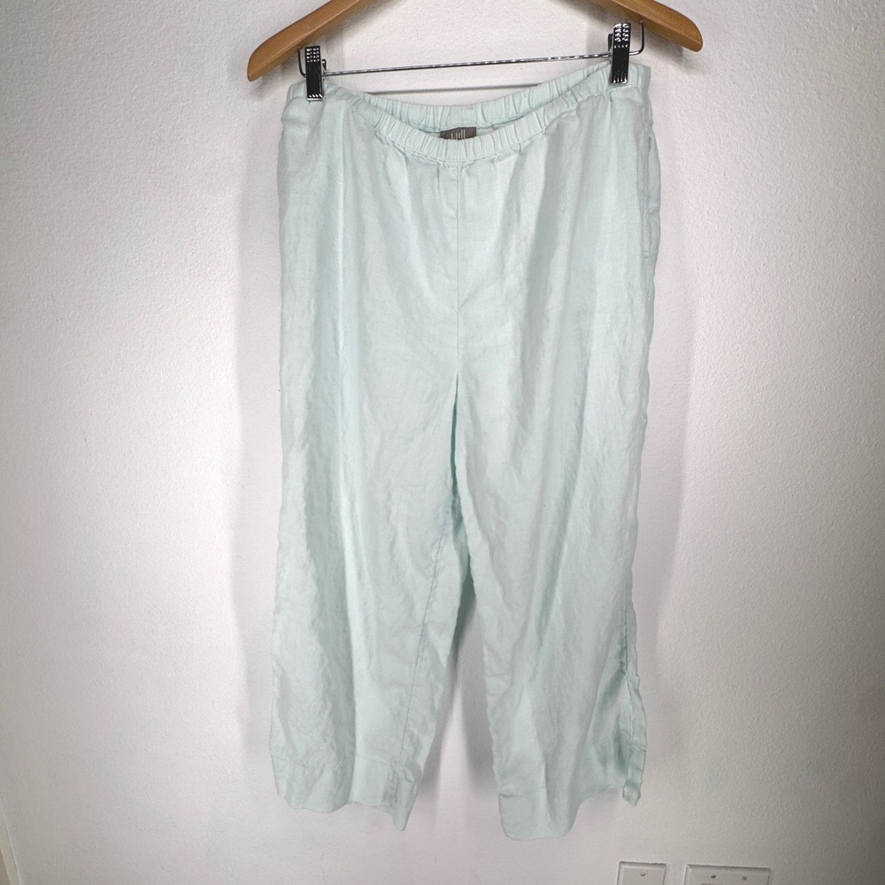J Jill Mint‎ Green Linen Cropped Elastic Waist Pants Medium Pull On Lagenlook